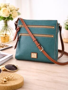 Dooney & Bourke Pebble Leather Crossbody Green Triple Zip